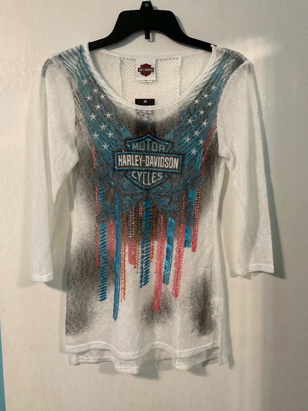 Harley Davidson 3/4 length sleeve sheer top